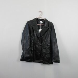 Princess Polly Ellen Jacket Faux Leather Double Breasted Black L XL Biker Moto